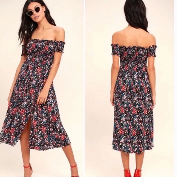 Lulu’s View from the Meadow black floral off the shoulder dress - Picture 2 of 6